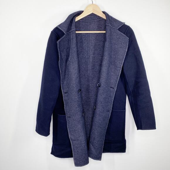 Massimo Dutti Navy Blue Reversible Wool Blend Coat Jacket Women's Size Small S - Picture 8 of 8